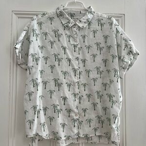 White Shirt with Palm Tree Print
